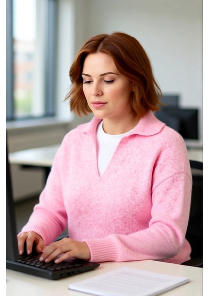 Kadınların Soğuk Havalar Için Ideal Regular Kalıp Polo Yaka Düz Desen Triko Kazak Kaliteli fırsatları