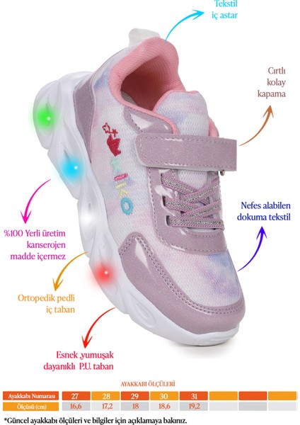 Teno Cırtlı Işıklı Kız Çocuk Spor Ayakkabı fiyatları