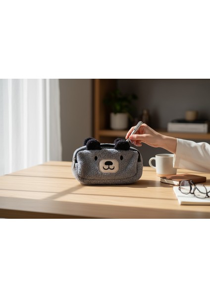 Gri Peluş Yumuşak Kalemlik