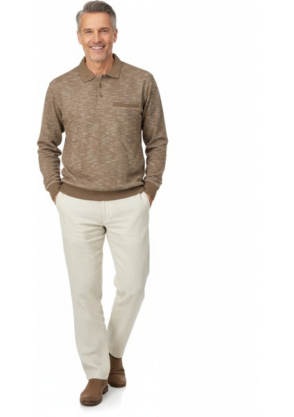 Erkek Kışlık Polo Yaka Kazak Pamuklu Örme Klasik Kırçıllı Selanik Düğmeli Fleto Cepli Rahat