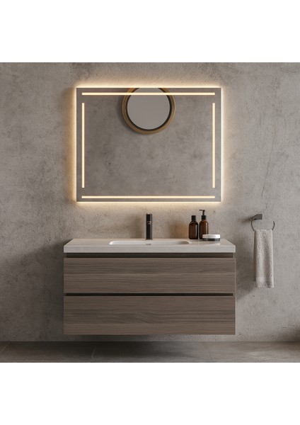 Linea Geometrik LED Işıklı Dikdörtgen Ayna – Modern Lüks Banyo ve Duvar Aynası