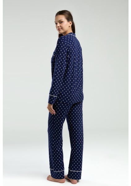 Viskon & Likralı, Önden Düğmeli, Uzun Kollu, Gömlek Yaka, Cepli, Kadın Pijama Takımı -8950 fiyatları