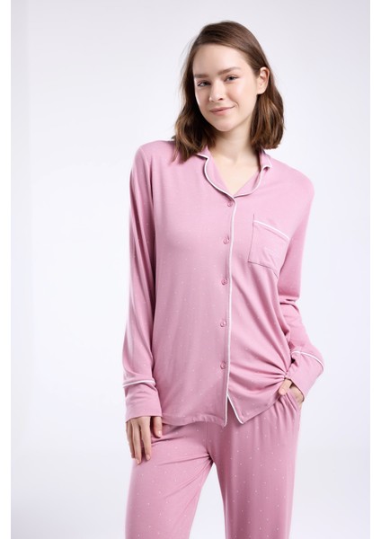Kadın Gömlek Yaka Önden Düğmeli Pijama TAKIM-8986