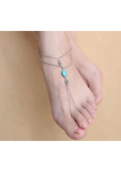 Şıklığınızı Tamamlayacak Gümüş Renk Zincirli Ayak Halhal