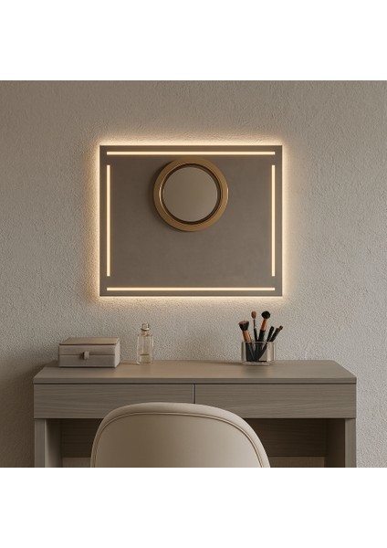 Linea Geometrik LED Işıklı Dikdörtgen Ayna – Modern Lüks Banyo ve Duvar Aynası