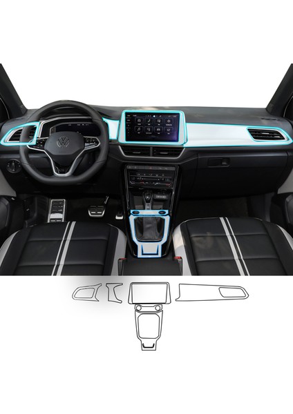 Volkswagen T-Roc Uyumlu Vites Etrafı ve Ön Göğüs Piano Black 6'lı Set Tpu Koruyucu 2022-2025