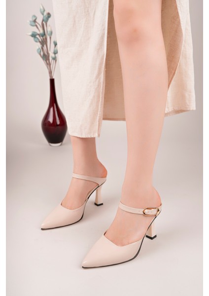 BA04125 Ten Rugan Kadın Önü Kapalı Yan Tokalı Abiye Bohça 9cm Topuklu Terlik - 37