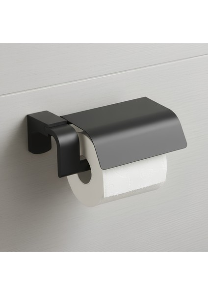 Mat Siyah Kapaklı Paslanmaz Lüks Tuvalet Kağıtlığı Vida ve Dübel Seti Dahil Wc Tuvalet Kağıtlığı