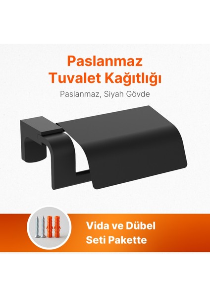 Mat Siyah Kapaklı Paslanmaz Lüks Tuvalet Kağıtlığı Vida ve Dübel Seti Dahil Wc Tuvalet Kağıtlığı fırsatları