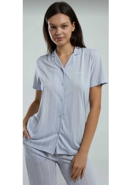 Kutulu Kadın Önden Düğmeli Pijama Takım Mavi-8.9.8.2 modelleri