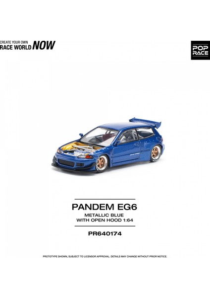 1/64 Pandem Eg6 Metallic Blue With Open Hood