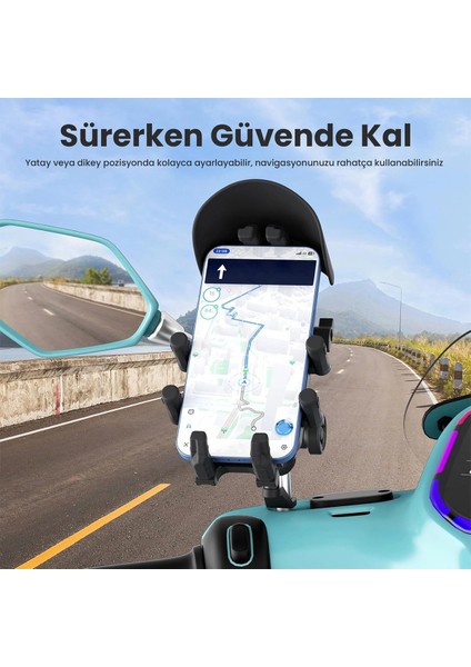 Ayna Bağlantılı Güneş ve Yağmur Korumalı 360° Derece Ayarlanabilir Motosiklet Telefon Tutucu - Lisinya indirimleri