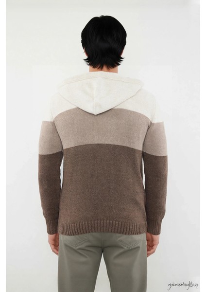 Erkek Regular Kesim Kapüşonlu Renk Bloklu Uzun Kollu Triko Kazak Soğuk Kış Günleri Için Ideal fiyatları