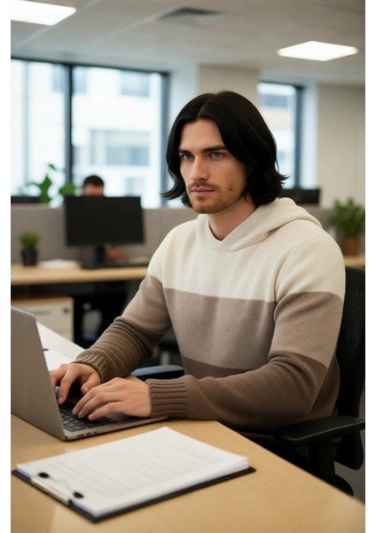 Erkek Regular Kesim Kapüşonlu Renk Bloklu Uzun Kollu Triko Kazak Soğuk Kış Günleri Için Ideal fırsatları