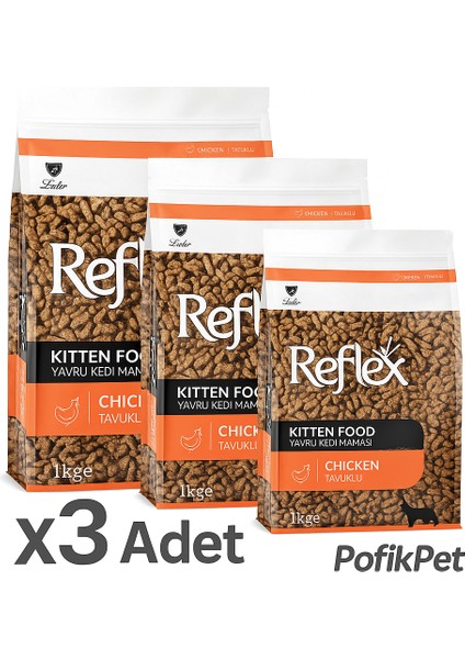 Kitten Tavuklu Yavru Kedi Maması 1 kg x 3 Adet (Toplam 3 Kg) 3 Lü Fırsat Paketi