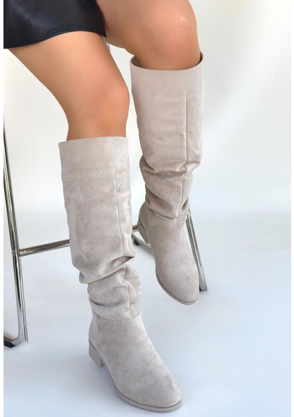 Winda Bej Süet Körüklü Çizme - Lisinya