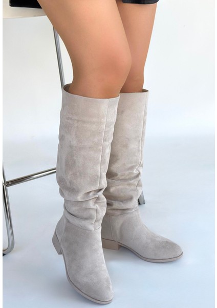 Winda Bej Süet Körüklü Çizme - Lisinya modelleri
