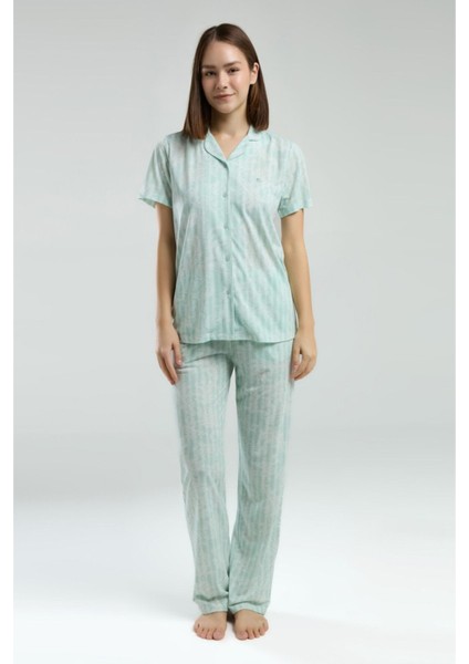Kadın Yeşil Gömlek Pijama TAKIM-8965