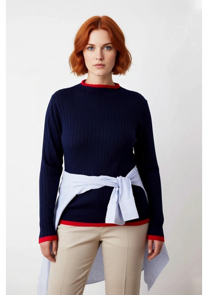 Kadın Akrilik Fitted Kesim Dik Yaka Fitilli Triko Kazak Standart Kol Günlük Rahatlık Için Ideal