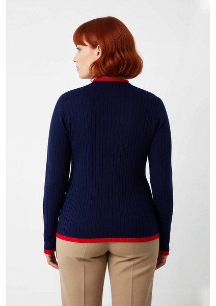 Kadın Akrilik Fitted Kesim Dik Yaka Fitilli Triko Kazak Standart Kol Günlük Rahatlık Için Ideal fiyatları