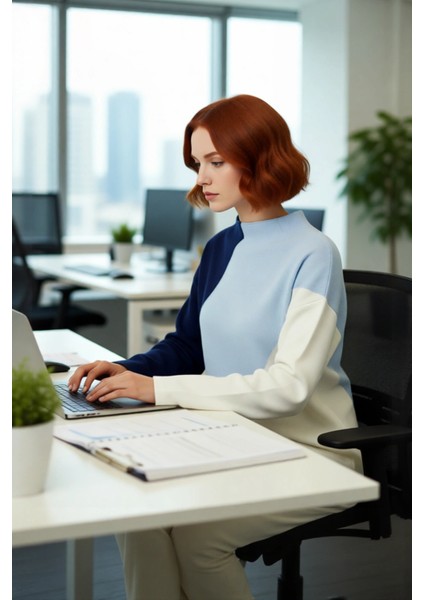 Kadınlara Özel Relaxed Fit Dik Yaka Renk Bloklu Triko Kazak Günlük Giyim Için Ideal Seçim Kaliteli fırsatları