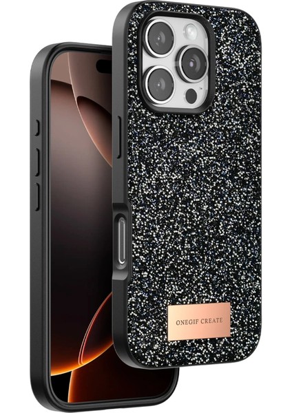 Onegif iPhone 16 Pro Max Bright Simli Kapak - Siyah