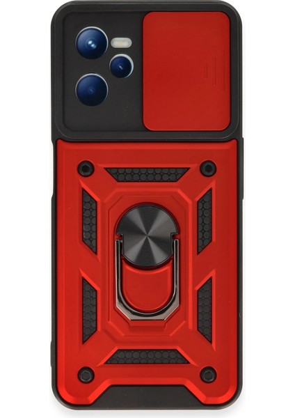 Newface Realme C35 Kılıf Pars Lens Yüzüklü Silikon - Kırmızı