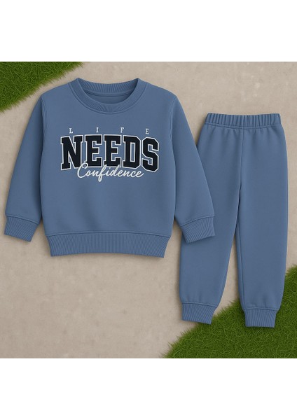 Erkek Çocuk Kışlık Eşofman Takımı Life Needs Confidence Yazılı Pamuklu Üç Iplik Şardonlu Günlük Kombin 2-3-4-5-6 Yaş fiyatları
