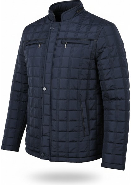 Erkek Lacivert Içi Kürklü Şişme Mont & Kaban Su Itici Rüzgar Geçirmez Kapitone Klasik Comfort