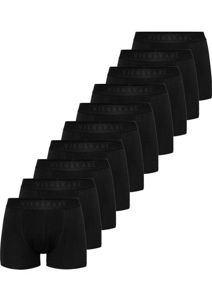 Erkek Siyah 10'lu Paket Düz Likralı Boxer Şort