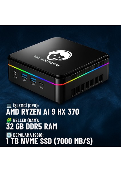 Typhoon Amd Ryzen™ Aı 9 Hx 370 Cpu 32 GB Ddr 5 Ram 1 Tb Nvme WIN11 Pro Mini Pc