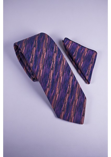 Çizgili Mor Kravat & Mendil