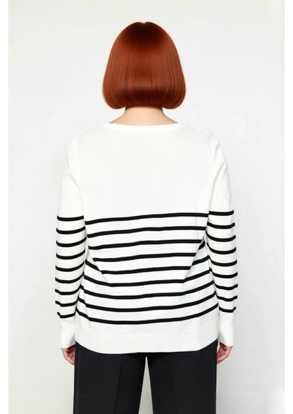 Kadın Akrilik Çizgili Bisiklet Yaka Triko Kazak Kışlık Günlük Giyim Için Ideal Seçenek Kaliteli fiyatları