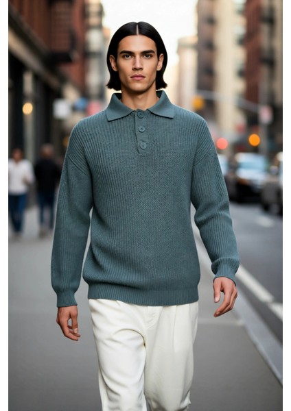 Unisex Rahat Kalıp Polo Yaka Uzun Kol Basic Triko Kazak Günlük Şıklığınızı Tamamlayan Parça modelleri