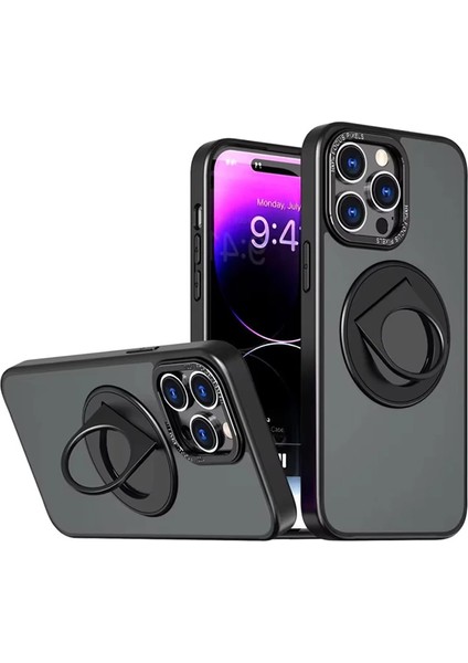 Ally iPhone 14 Pro Max Için Magsafe Uyumlu Yüzük Standlı Manyetik Silikon KILIF-(1903)