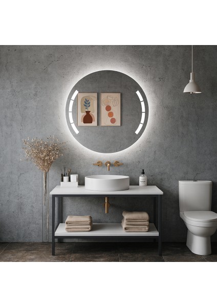 Geometrik Kesimli Dairesel LED Işıklı Ayna – Modern Banyo & Duvar Aynası