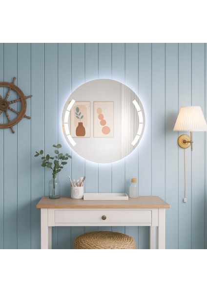Geometrik Kesimli Dairesel LED Işıklı Ayna – Modern Banyo & Duvar Aynası fırsatları
