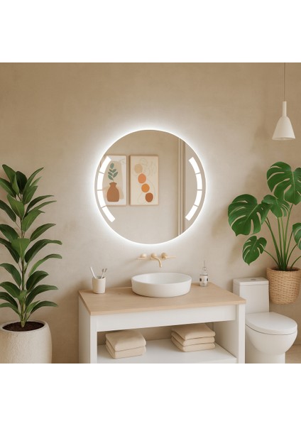 Geometrik Kesimli Dairesel LED Işıklı Ayna – Modern Banyo & Duvar Aynası indirimleri