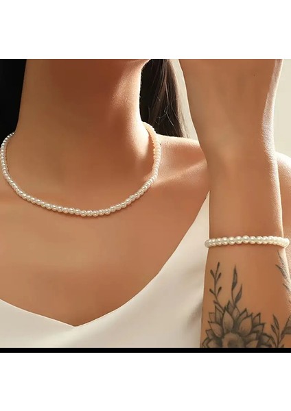 Sade Şık Inci Kolye Bileklik Set