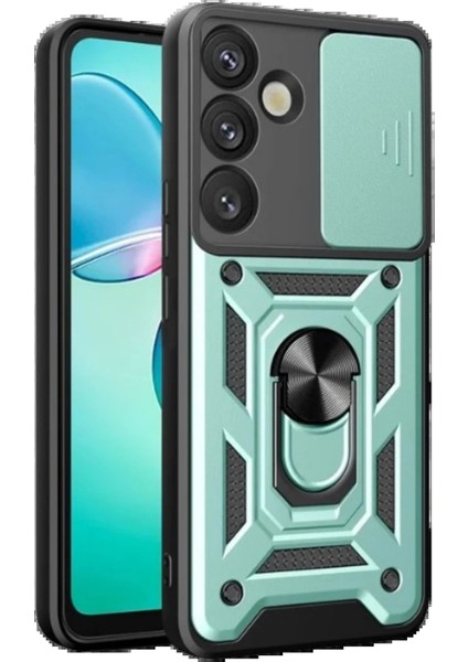 Newface Samsung Galaxy S25 Plus Kılıf Pars Lens Yüzüklü Silikon - Yeşil