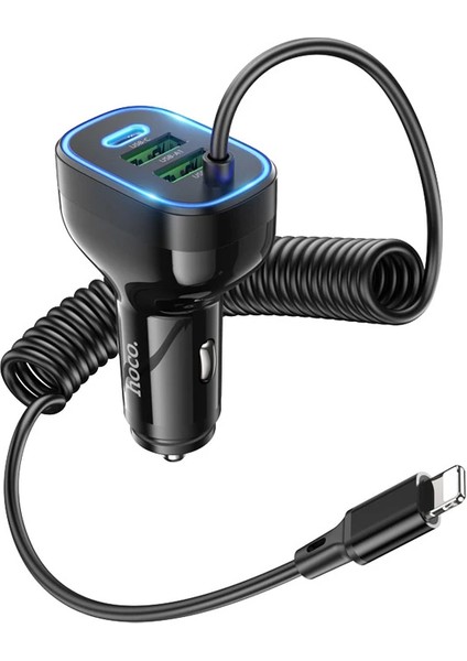 Hoco NZ11A 30W 2 Usb+ Type-C Girişli iPhone Kablolu Araç Çakmaklık Şarj ALETI-(1903)