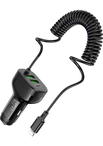 Hoco NZ11A 30W 2 Usb+ Type-C Girişli iPhone Kablolu Araç Çakmaklık Şarj ALETI-(1903) indirimleri