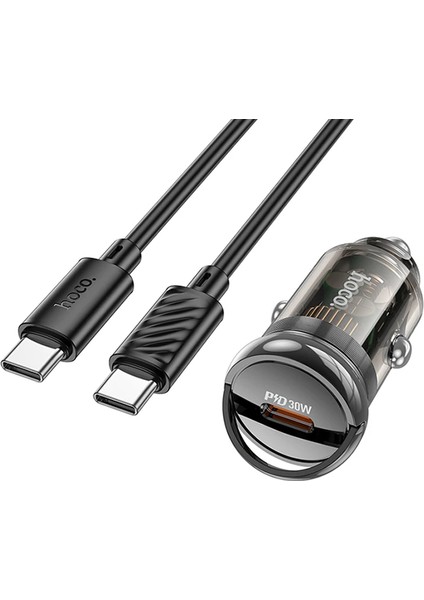 Hoco Z53 Sight Single PD30W Type-C Girişli Araç Çakmaklık Hızlı Şarj Aleti + Type-C To Type-C KABLO-(1903)