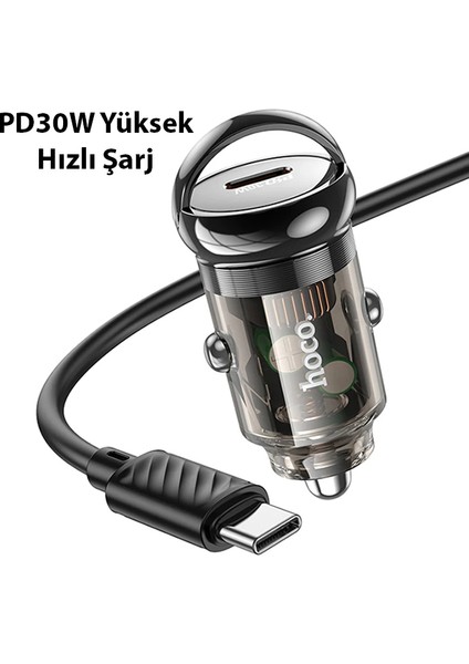 Hoco Z53 Sight Single PD30W Type-C Girişli Araç Çakmaklık Hızlı Şarj Aleti + Type-C To Type-C KABLO-(1903) modelleri