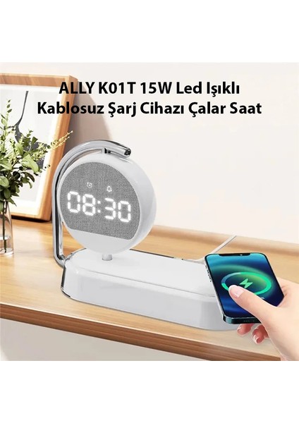Ally K01T 15W LED Işıklı Kablosuz Şarj Cihazı Çalar SAAT-(1903) fiyatları