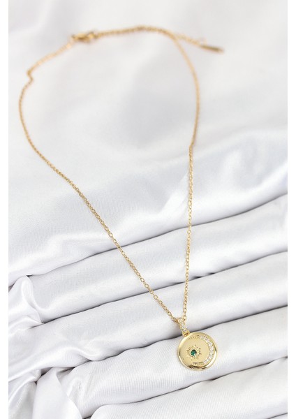 316L Çelik Zirkon Taşlı Ay ve Güneş Model Gold Renk Kadın Kolye - Lisinya fiyatları