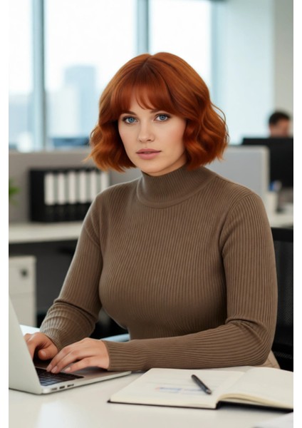 Kadın Akrilik Dik Yaka Fitilli Triko Kazak Fitted Kalıbı Ile Konforlu ve Şık Günlük Giyim Kaliteli fırsatları