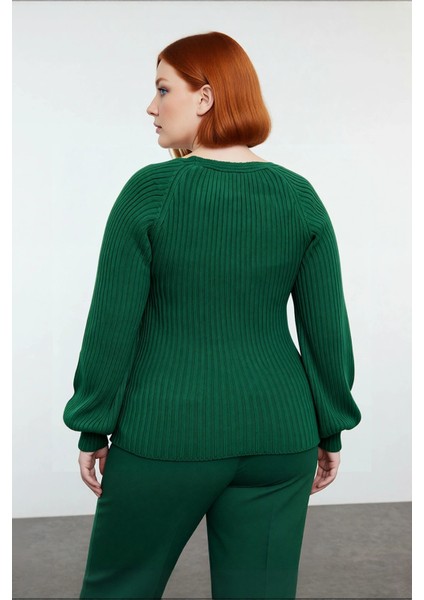 Kadın Modern Kalp Yaka Triko Kazak Fitted Kalıp Uzun Reglan Kol Fitilli Örme Şıklığı Kışa Özel fiyatları