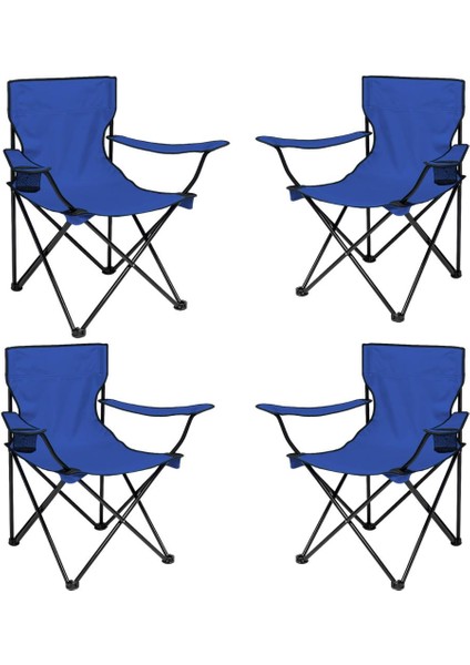 4 Adet Katlanır Kamp Sandalyesi - Piknik Plaj Sandalyesi - (DY.001) - Lacivert - Taşıma Çantalı