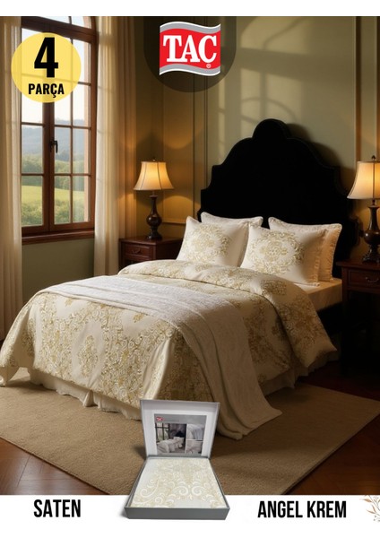Angel Krem Pamuk Saten Çift Kişilik Nevresim Takımı